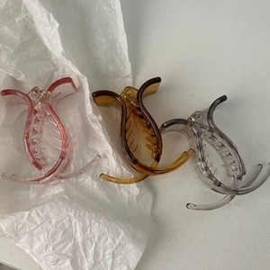 Set of 3 transparent 5cm minimalist small hair clips in pink, brown and grey colors