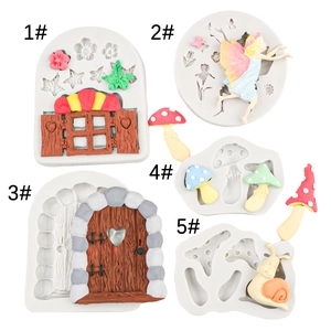Fairy Garden Silicone Mold Mushroom Fairy Wooden Door For Fondant Chocolate Resin Clay Cake Decoration DIY Baking Tool