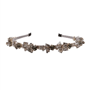 Baroque style crystal headband with grey and clear beads on thin fabric band