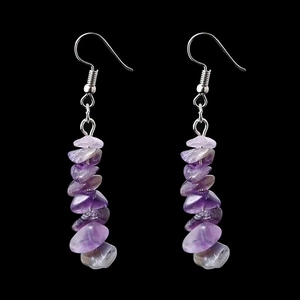 Handmade silver drop earrings featuring natural purple amethyst irregular crystal stone beads