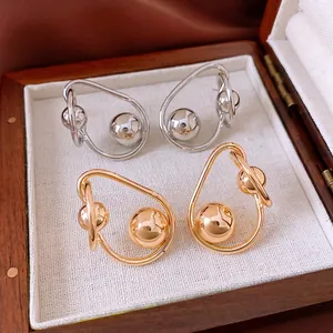 Boucles D'oreilles Géométriques Creuses En Alliage Avec Tige En Argent Minimaliste Rétro Français Clous À Boule Métallique