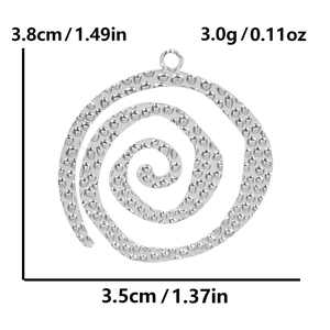 Detailed size specifications for 304 stainless steel spiral pendant with hammered texture