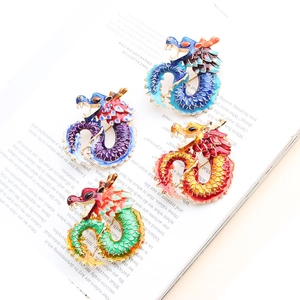 Retro Chinese Zodiac Dragon Brooch Enamel Drip Oil Alloy Lapel Pin For Suit Backpack Clothing Accessory Gift