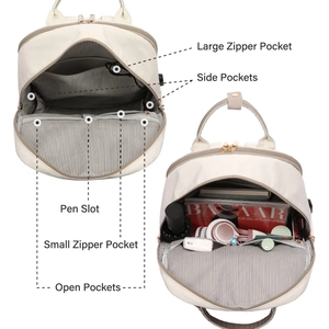 Detailed view of large capacity backpack interior showing various pockets and storage space