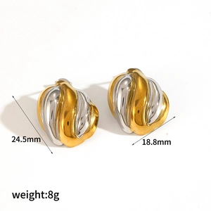 Detail view of 18k gold heart stud earrings showing dimensions 24.5mm and weight 8g