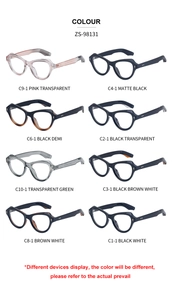 Collezione di montature per occhiali cat-eye in vari colori come rosa, nero e tartarugato