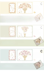 Detailed set of 3D floral greeting cards featuring Begonia, Peach, and Violet designs