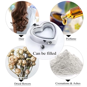 Silver stainless steel heart cremation urn necklace with four fillable item display options