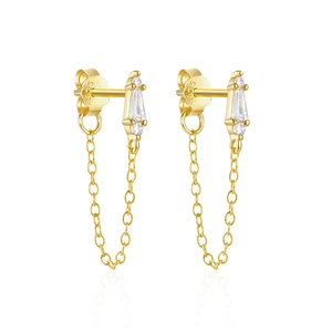 Detailed close-up of S925 silver butterfly clasp and gold-plated chain earring detail