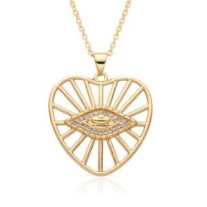 Golden heart necklace with zircon eye pendant and 18k gold plating in minimalist style