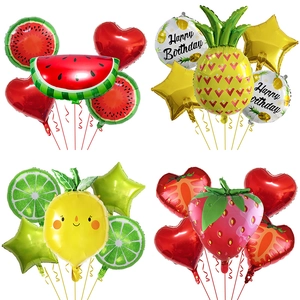 Summer Fruit Aluminum Foil Balloons Watermelon Strawberry Pineapple Lemon Heart Star Shaped Party Decoration Birthday Supplies