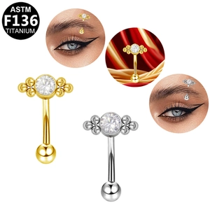 ASTM F136 titanium curved eyebrow piercing ring with cubic zirconia in silver and gold
