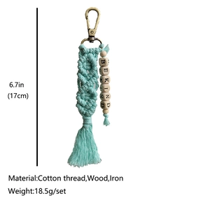 Handmade Macrame keychain with BE KIND letter beads and mint green cotton tassel