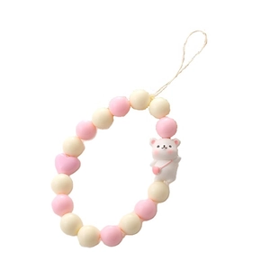 Kawaii candy colored beaded phone lanyard with cute white bear and pink heart charm