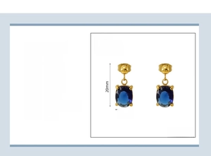 Détails de boucles d'oreilles ovales en zircon bleu en acier inoxydable plaqué or 18 carats