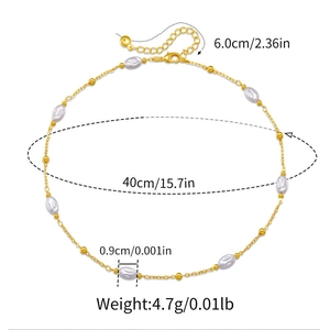 Elegante collana con perle dorate e finte perle, lunghezza 40 cm più 6 cm di estensione
