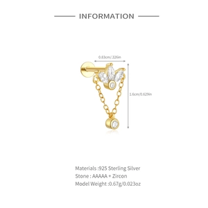 Detailed size and material information for 925 silver crown earring with AAAAA zircon
