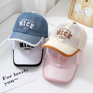 Toddler breathable mesh baseball cap with NICE embroidery in blue white pink and beige