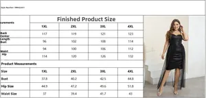 Detailed size guide for plus size sequin mesh dress with bust and waist measurements