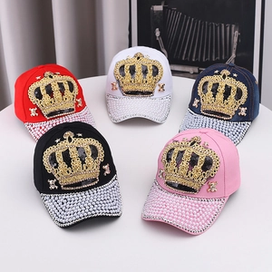Fashion baseball caps set with crown embroidery, pearls, and sequins in five vivid colors