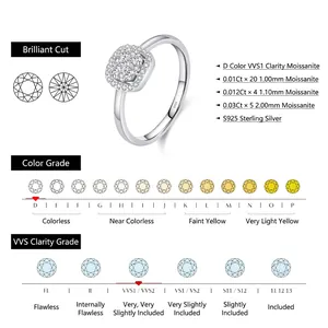 S925 sterling silver princess cut moissanite ring with D color VVS1 clarity specifications