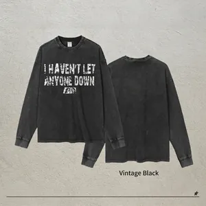 Maglietta A Maniche Lunghe Da Uomo Cotone Pesante Vintage Acid Wash Grafica Distressed Retro Street Style Loose Fit Top
