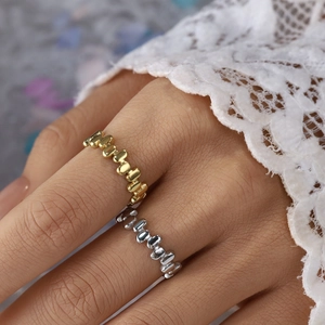 Irregular Geometric Stainless Steel Open Ring For Women Vintage Niche Design Gold Silver Plated Beaded Texture Finger Ring