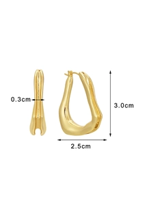 Irregular wave earrings in gold-plated brass with precise size dimensions shown
