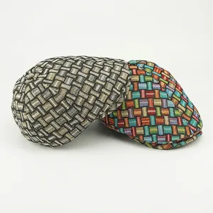 Retro ethnic style woven flat caps in classic plaid and vibrant colorful patchwork patterns