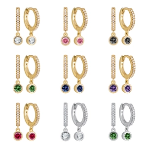 Round Cubic Zirconia Huggie Hoop Earrings With 925 Sterling Silver Earring Post Colorful Bezel Set Charm Jewelry For Women