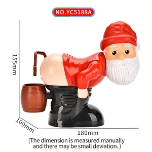 Funny Santa Claus bubble machine toy in red and black with full size dimensions shown