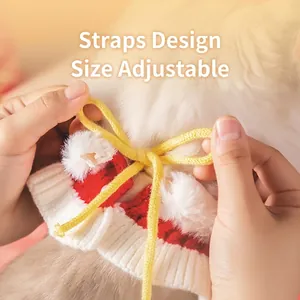 Collier en tricot rouge ajustable pour animaux avec fausse fourrure et cordon