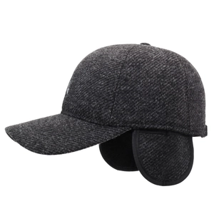 Casquette de baseball d'hiver en laine avec cache-oreilles gris foncé pour l'extérieur