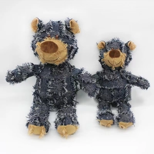 Cute panda dog plush toy set in blue denim patchwork design with squeaky sound