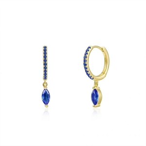 Boucles d'oreilles en argent 925 doré avec saphir marquise et zircons élégants