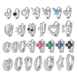 Butterfly Snake Heart Star Cross Skull Flower Ear Cuffs Huggie Earrings Copper Cubic Zirconia Inlaid Punk Gothic Accessories
