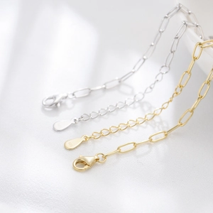925 Sterling silver paperclip chain bracelet with lobster clasp and adjustable tail