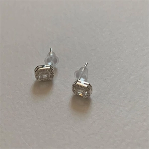 925 Sterling Silver Rectangular Zircon Halo Stud Earrings Minimalist Elegant INS Style Jewelry Accessories For Women