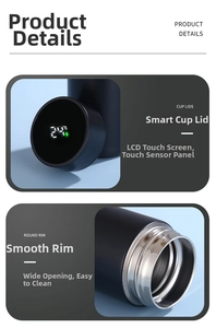 Detail of smart 304 stainless steel bottle with LED temperature display lid and wide mouth
