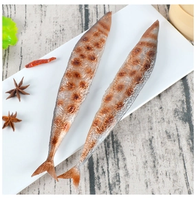 Detailed realistic grilled saury fish model with authentic texture for food display