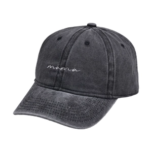 Vintage washed cotton baseball cap in charcoal grey with white mama embroidery