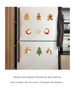 Set of 9 3D Christmas fridge magnets with Santa Claus and gingerbread man on white surface