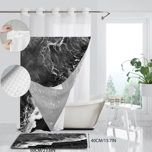 Detail of waterproof marble pattern shower curtain with anti-slip floor mat dimensions