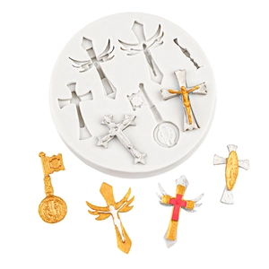 Silikonform mit Kreuz- und Schlüsselmotiven für Fondant, Schokolade und Kunstharz