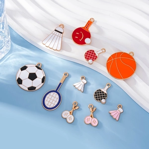 10pcs enamel sports charms set featuring football and badminton for DIY jewelry making