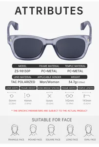 Detailed size chart for polarized square sunglasses showing frame and lens dimensions