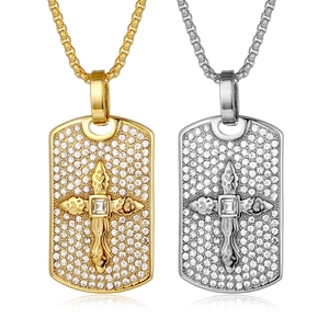 Collana con Pendente a Croce in Acciaio Inossidabile Hip Hop per Uomo Targhetta Militare con Strass Gioielli alla Moda