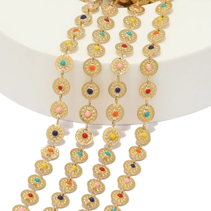 Stainless Steel Gold Plated Enamel Round Sun Charm DIY Jewelry Making Chain For Necklace Bracelet Finding Supplies