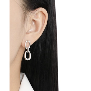 Minimalist S925 sterling silver interlocking double hoop earrings with pavé diamond detail