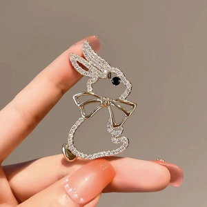 Cute Alloy Rabbit Brooch For Women Gold Plated Rhinestone Enamel Bunny Breastpin Bowknot Clothes Lapel Pin Jewelry Gift